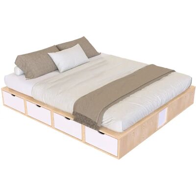 ABC MEUBLES Letto matrimoniale con cassetti - Naturale/Bianco - 160x200 ABC MEUBLES Letto matrimoniale con cassetti - Naturale/Bianco - 160x200