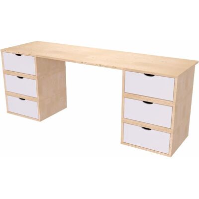 ABC MEUBLES Scrivania lunga in legno massiccio con 6 cassetti - Naturale/Bianco - Scrivania ABC MEUBLES Scrivania lunga in legno massiccio con 6 cassetti - Naturale/Bianco - Scrivania
