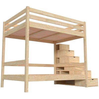 ABC MEUBLES Letto a castello in legno per adulti - 140x200 - Grezzo ABC MEUBLES Letto a castello in legno per adulti - 140x200 - Grezzo