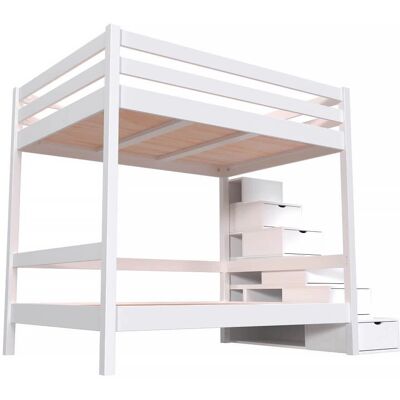 ABC MEUBLES Lit superposé en bois 4 adultes - Blanc - 140x200 - Publicité ABC MEUBLES Lit superposé en bois 4 adultes - Blanc - 140x200 - Publicité