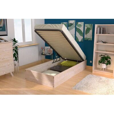 ABC MEUBLES Letto singolo in legno massiccio con spazio di stoccaggio - 90x190 ABC MEUBLES Letto singolo in legno massiccio con spazio di stoccaggio - 90x190