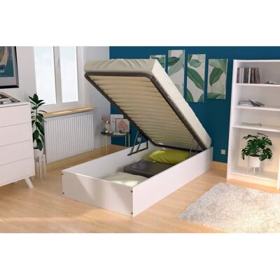 ABC MEUBLES Letto singolo in legno massiccio con contenitore - 90x190 - Bianco ABC MEUBLES Letto singolo in legno massiccio con contenitore - 90x190 - Bianco