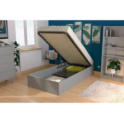 ABC MEUBLES Lit simple gris en bois 90x200 - Rangement & Support - Publicité ABC MEUBLES Lit simple gris en bois 90x200 - Rangement & Support - Publicité