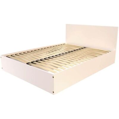 Lit ABC MEUBLES 160x200 avec tête de lit - Rangement en deux parties - Blanc - Publicité Lit ABC MEUBLES 160x200 avec tête de lit - Rangement en deux parties - Blanc - Publicité