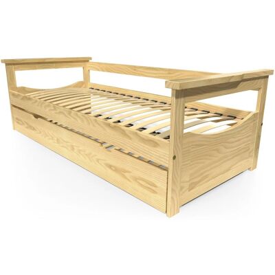 ABC MEUBLES Topaze Kiefernholz Ausziehbett - Platzsparend, Massivholz, Doppel- oder Zwei Einzelbetten ABC MEUBLES Topaze Kiefernholz Ausziehbett - Platzsparend, Massivholz, Doppel- oder Zwei Einzelbetten