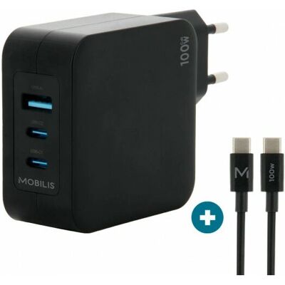 Ładowarka Mobilis Model 001365 100W - Szybka, GaN, 2USB-C, 1USB-A - Czarna Ładowarka Mobilis Model 001365 100W - Szybka, GaN, 2USB-C, 1USB-A - Czarna