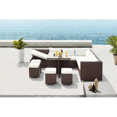 Conjunto de Muebles de Exterior Côte Lounge Gwandi - Resina, Marrón/Blanco, 10 Plazas Conjunto de Muebles de Exterior Côte Lounge Gwandi - Resina, Marrón/Blanco, 10 Plazas