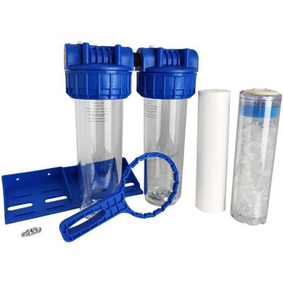 Portafiltro de agua doble TOODO - 9 pulgadas, 3/4" con sedimento y polifosfato Portafiltro de agua doble TOODO - 9 pulgadas, 3/4" con sedimento y polifosfato