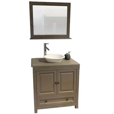 Byca - Conjunto de baño de madera de mindi - Gris - 80cm Espejo y Armario Byca - Conjunto de baño de madera de mindi - Gris - 80cm Espejo y Armario