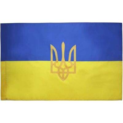 AZ FLAG - Oekraïense vlag met schild 90x60cm - Penhouder gleuf AZ FLAG - Oekraïense vlag met schild 90x60cm - Penhouder gleuf