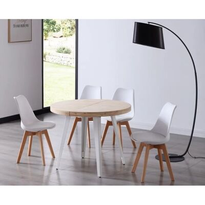 Mathi Design Table à manger rond extensible - Bois & acier - Publicité Mathi Design Table à manger rond extensible - Bois & acier - Publicité