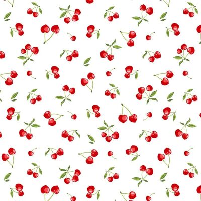 Mondial Tissus - Cretonne Cherry White - Tissu Mondial Tissus - Cretonne Cherry White - Tissu