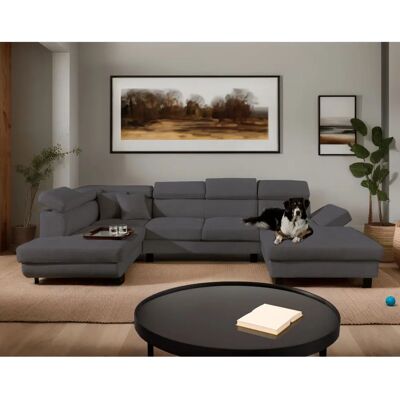 Bestmobilier Astoria Reversibles Ecksofa - 4 Sitze - Beige / Braun / Blau Schiefer - Moderner Stil Bestmobilier Astoria Reversibles Ecksofa - 4 Sitze - Beige / Braun / Blau Schiefer - Moderner Stil