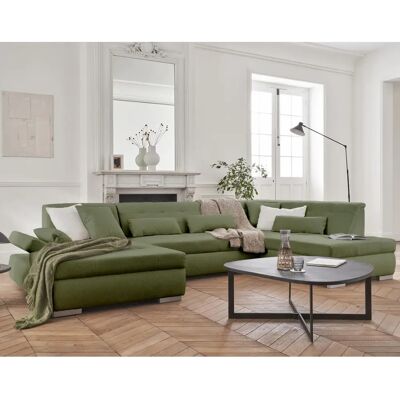 Lisa Design Vermont - Canapé d'angle en velours, 7 places, Vert - Publicité Lisa Design Vermont - Canapé d'angle en velours, 7 places, Vert - Publicité