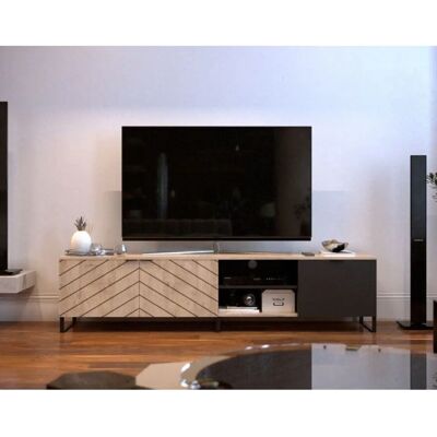 BOBOCHIC Auxane - Meuble TV - Noir / Bois - 200cm - Style Contemporain - Publicité BOBOCHIC Auxane - Meuble TV - Noir / Bois - 200cm - Style Contemporain - Publicité