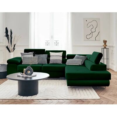Bestmobilier Pablo - Ecksofa, Samt, 5 Sitze, Grün Bestmobilier Pablo - Ecksofa, Samt, 5 Sitze, Grün