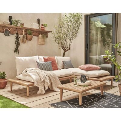 Best Mobilier Ensemble de Jardin Papeete - 4 Places, Acacia, Beige - Publicité Best Mobilier Ensemble de Jardin Papeete - 4 Places, Acacia, Beige - Publicité
