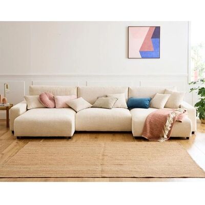 Canapé convertible en U Pivoine Lisa Design - Velours Beige 7 Places - Publicité Canapé convertible en U Pivoine Lisa Design - Velours Beige 7 Places - Publicité