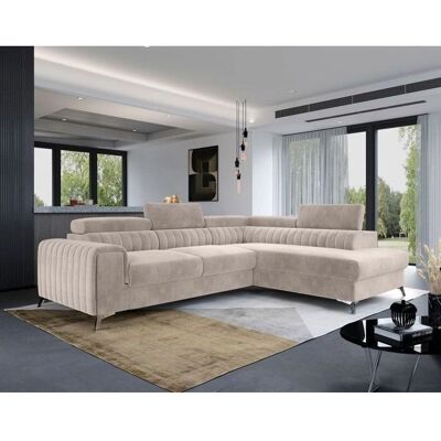 Best Mobilier Talisay Canapé d'Angle Convertible Beige en Velours 5 Places - Salon - Publicité Best Mobilier Talisay Canapé d'Angle Convertible Beige en Velours 5 Places - Salon - Publicité