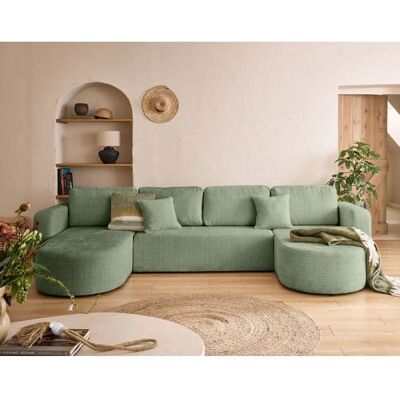 Best Mobilier Miro Canapé en U Velours Vert Sauge Convertible - Salon - Publicité Best Mobilier Miro Canapé en U Velours Vert Sauge Convertible - Salon - Publicité