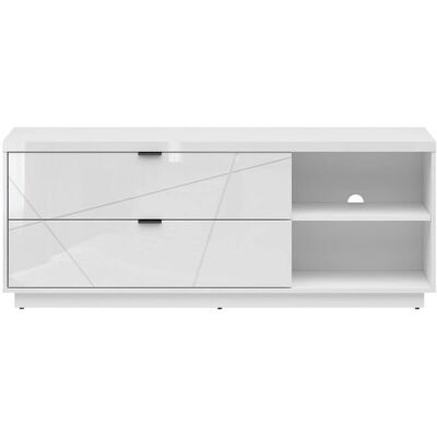 PETITS-MEUBLES Sven Meuble TV Blanc - 2 tiroirs 2 niches 156cm - Publicité PETITS-MEUBLES Sven Meuble TV Blanc - 2 tiroirs 2 niches 156cm - Publicité