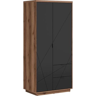 PETITS-MEUBLES Sven Armoire - 2 Portes, 2 Tiroirs, Noir et Bois - Publicité PETITS-MEUBLES Sven Armoire - 2 Portes, 2 Tiroirs, Noir et Bois - Publicité