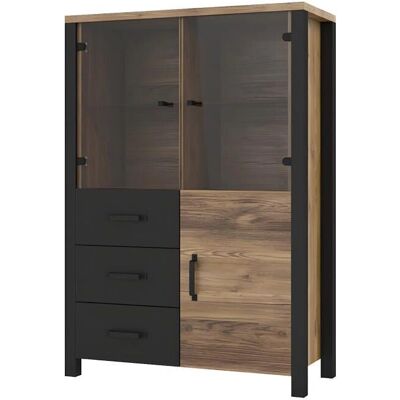 PETITS-MEUBLES Lyam Armoire en Bois Noir - 3 Portes Vitres, 3 Tiroirs - Publicité PETITS-MEUBLES Lyam Armoire en Bois Noir - 3 Portes Vitres, 3 Tiroirs - Publicité