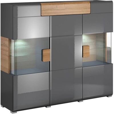 PETITS-MEUBLES Armario Alto 3 Puertas y 1 Cajón con LED Gris PETITS-MEUBLES Armario Alto 3 Puertas y 1 Cajón con LED Gris