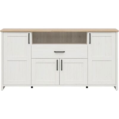 Aparador Aksel Blanco y Madera - 4 Puertas 1 Cajón Aparador Aksel Blanco y Madera - 4 Puertas 1 Cajón