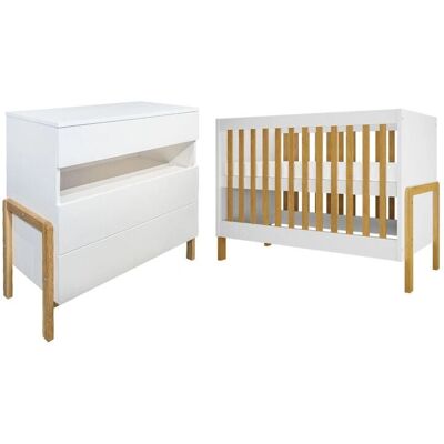 Cama de Bebé con Almacenamiento - Blanco y Roble Cama de Bebé con Almacenamiento - Blanco y Roble