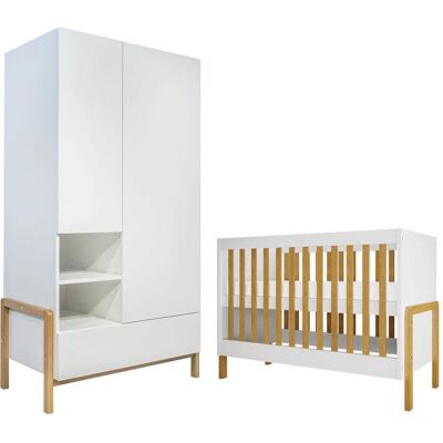 Cuna y armario Kocot Kids Victor 60x120 - Blanco y Roble Cuna y armario Kocot Kids Victor 60x120 - Blanco y Roble