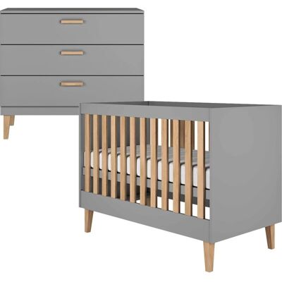 Conjunto Cama y Cómoda Kocot Kids Kubi 60x120 - Gris Conjunto Cama y Cómoda Kocot Kids Kubi 60x120 - Gris