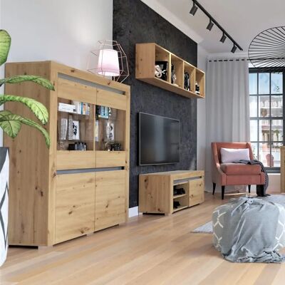 Meuble Kasla LED PETITS-MEUBLES - 4 Portes Bois & Anthracite - Publicité Meuble Kasla LED PETITS-MEUBLES - 4 Portes Bois & Anthracite - Publicité