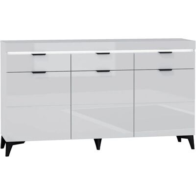 PETITS-MEUBLES Aparador Blanco Ruben - 3 Puertas, 3 Cajones, LED PETITS-MEUBLES Aparador Blanco Ruben - 3 Puertas, 3 Cajones, LED