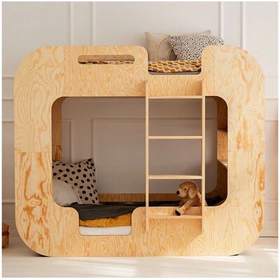 Petits-Meubles Cama litera Nadège - madera natural, 90x200, certificado de seguridad Petits-Meubles Cama litera Nadège - madera natural, 90x200, certificado de seguridad