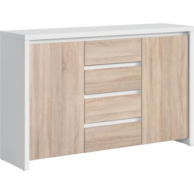 Aparador Soren Blanco y Madera con 2 Puertas y 4 Cajones Aparador Soren Blanco y Madera con 2 Puertas y 4 Cajones