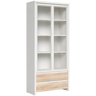 PETITS-MEUBLES Vitrine Soren Blanc et Chêne avec 2 Portes 2 Tiroirs - Publicité PETITS-MEUBLES Vitrine Soren Blanc et Chêne avec 2 Portes 2 Tiroirs - Publicité