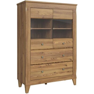 PETITS-MEUBLES Armario de Madera Raya Dorada - Puertas de Vidrio, Cajones, Estantes PETITS-MEUBLES Armario de Madera Raya Dorada - Puertas de Vidrio, Cajones, Estantes