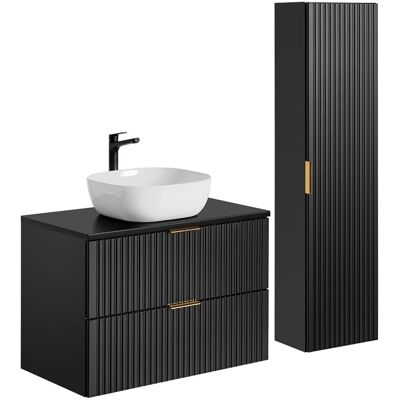 PETITS-MEUBLES - Ensemble salle de bain noir Adriel - Suspendu, lavabo en céramique - Publicité PETITS-MEUBLES - Ensemble salle de bain noir Adriel - Suspendu, lavabo en céramique - Publicité