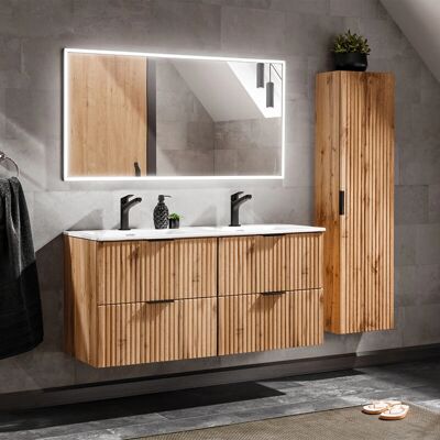 Ensemble de meuble lavabo double Adriel - Bois, Porte réversible - Meuble salle de bains - Publicité Ensemble de meuble lavabo double Adriel - Bois, Porte réversible - Meuble salle de bains - Publicité