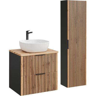 Conjunto de Baño Gaia 60cm Suspendido - Negro y Roble de PETITS-MEUBLES Conjunto de Baño Gaia 60cm Suspendido - Negro y Roble de PETITS-MEUBLES