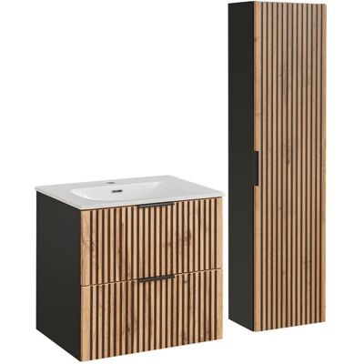 Ensemble de salle de bain Gaia de PETITS-MEUBLES Chêne et Noir - Suspendu, Réversible, Bois FSC - Publicité Ensemble de salle de bain Gaia de PETITS-MEUBLES Chêne et Noir - Suspendu, Réversible, Bois FSC - Publicité