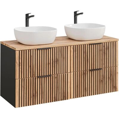 PETITS-MEUBLES Gaia 120cm Double Meuble Lavabo - Noir & Bois - Publicité PETITS-MEUBLES Gaia 120cm Double Meuble Lavabo - Noir & Bois - Publicité