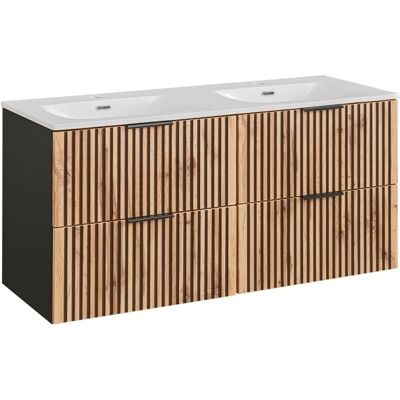 PETITS-MEUBLES Meuble Double Lavabo - Fixation Murale, Finition Bois FSC - Publicité PETITS-MEUBLES Meuble Double Lavabo - Fixation Murale, Finition Bois FSC - Publicité
