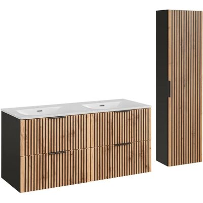 PETITS-MEUBLES - Conjunto de Doble Lavabo con Columna de Madera - Mueble de Baño PETITS-MEUBLES - Conjunto de Doble Lavabo con Columna de Madera - Mueble de Baño