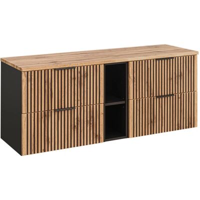 PETITS-MEUBLES Gaia Meuble sous lavabo 140cm - 2 niches, bois et noir - Publicité PETITS-MEUBLES Gaia Meuble sous lavabo 140cm - 2 niches, bois et noir - Publicité