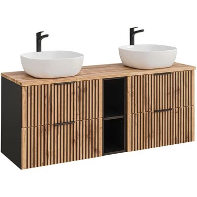 PETITS-MEUBLES Meuble lavabo double Gaia 140cm, Bois & Noir - Publicité PETITS-MEUBLES Meuble lavabo double Gaia 140cm, Bois & Noir - Publicité