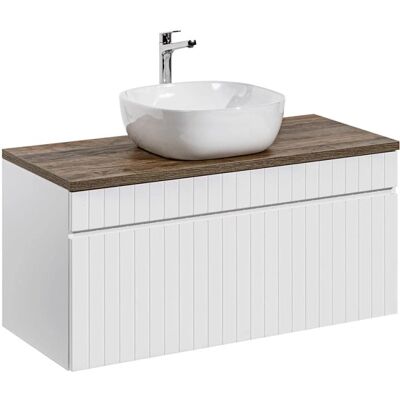 Conjunto de Baño PETITS-MEUBLES Zelie - 100cm Blanco y Roble Vintage Conjunto de Baño PETITS-MEUBLES Zelie - 100cm Blanco y Roble Vintage