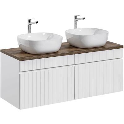 PETITS-MEUBLES Zelie Doble Lavabo 120cm Blanco y Madera - Mueble de baño PETITS-MEUBLES Zelie Doble Lavabo 120cm Blanco y Madera - Mueble de baño
