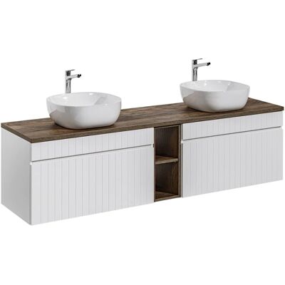 PETITS-MEUBLES Conjunto lavabo doble Zelie - 180cm, Blanco, Roble vintage PETITS-MEUBLES Conjunto lavabo doble Zelie - 180cm, Blanco, Roble vintage